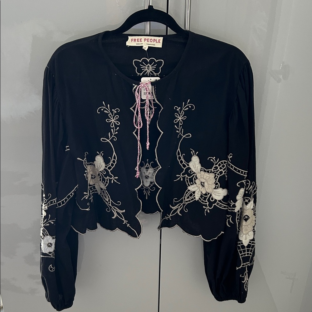 BNWT Free People Black Floral Embroidered Jacket